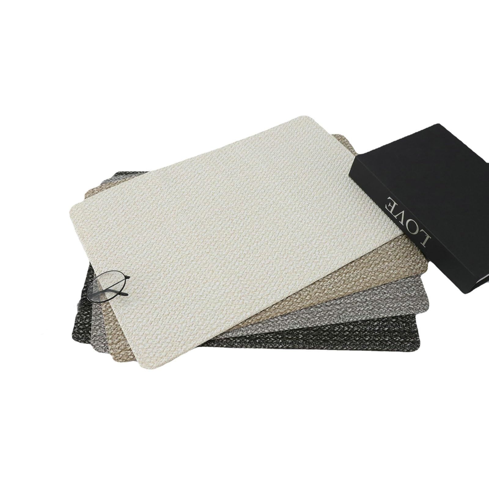 Juego de 6 manteles individuales rectangulares de PVC, resistentes al calor, antideslizantes, lavables, estilo japonés, color sólido, tejido gris claro, para cena de Navidad, vacaciones, 45 x