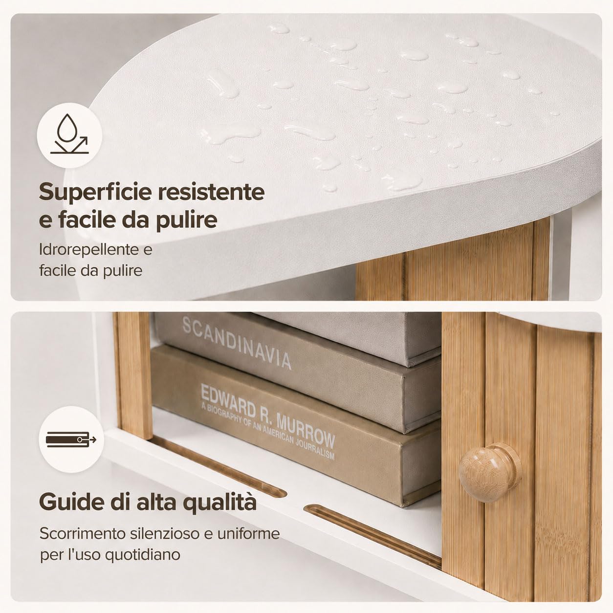 SUMGAR Comodino sospeso bianco Set da 2 | camera da letto organizer piccoli spazi legno bambù naturale moderno boho mobili 38 x 30 x 15cm, Sospeso