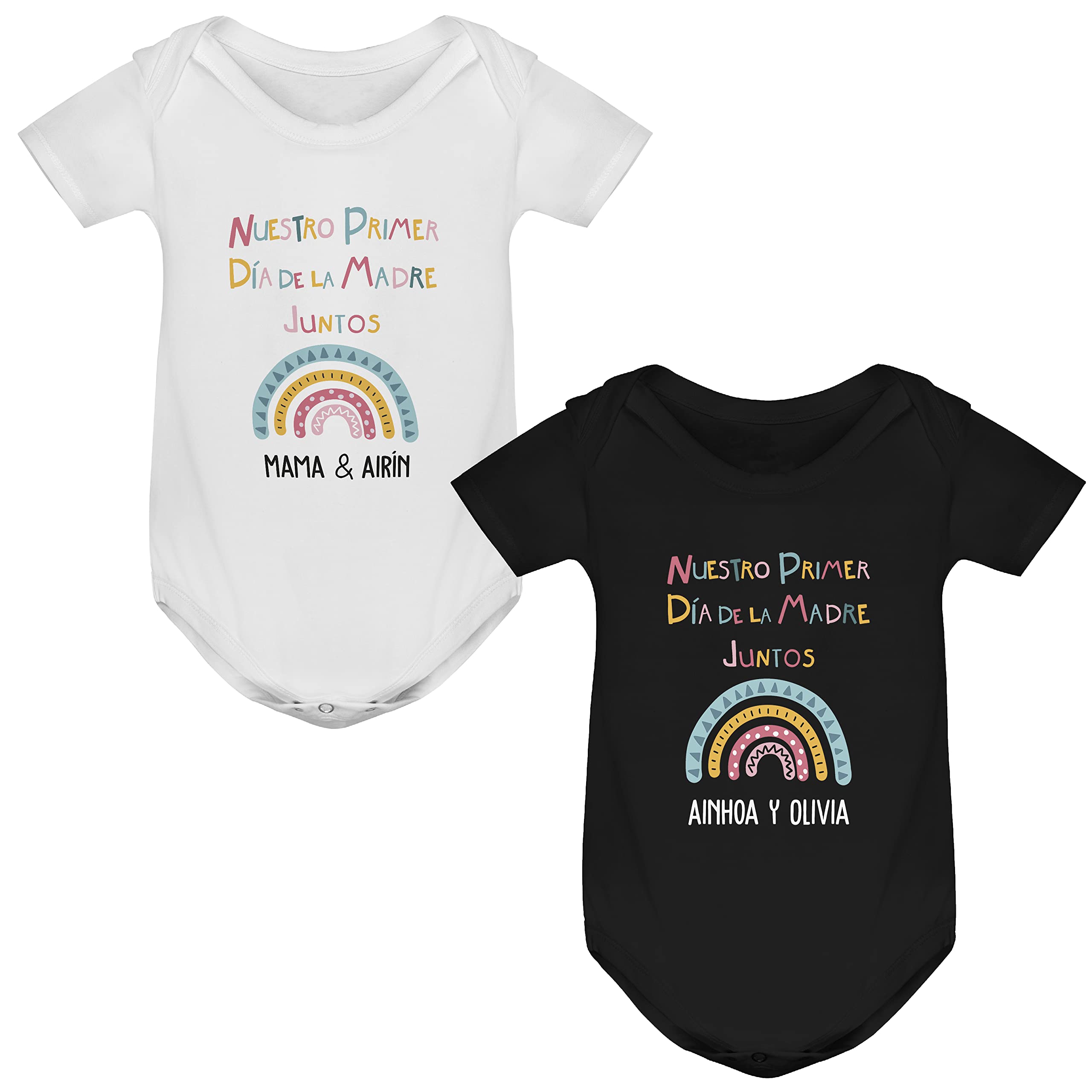Regalo Día del Padre | Día de la Madre | Camiseta adulto personalizada + Body o camiseta hijo/a | Diseño original divertido | Arcoíris | Papá | Mamá | Infantil | Bebe | Primer día del Padre Juntos