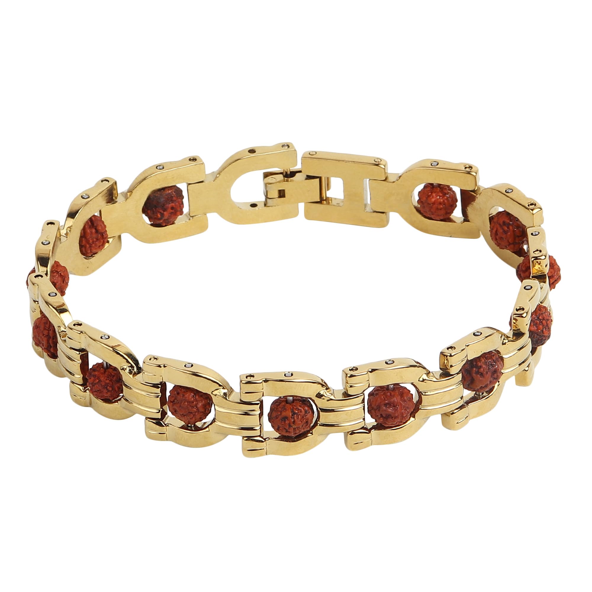 Divine Hindu Premium Gold Plated Single Tone Arc Bracelet | Lab Certified | Rudraksha Rakhi Bracelet | Brown 5 Mukhi Rudraksha Stylish Durable | for Men and Women