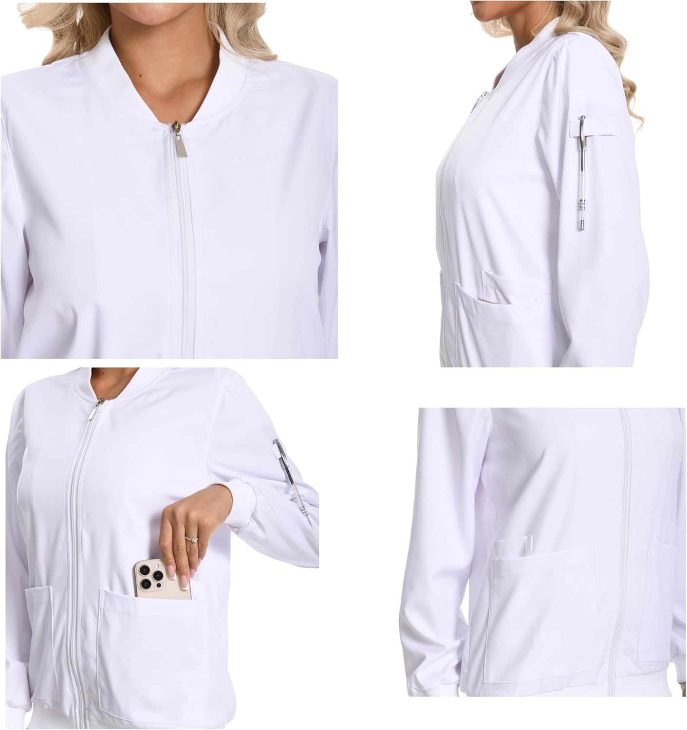 Scrub Jackets for Woman, Zip Front Nurse Jacket, 4-Way Stretch Fabric with Four Pockets - Image 2