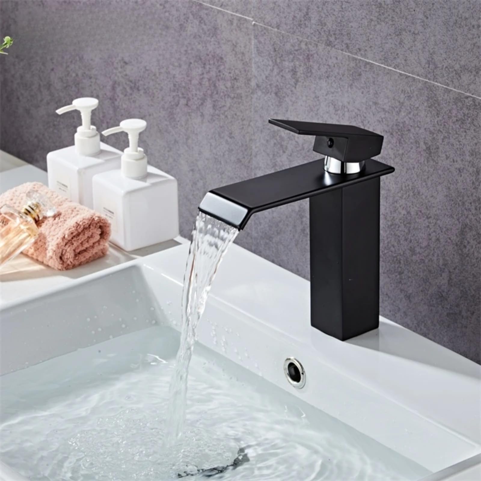 Robinet de lavabo anti-éclaboussure noir mat avec mitigeur cascade pour vasque propre