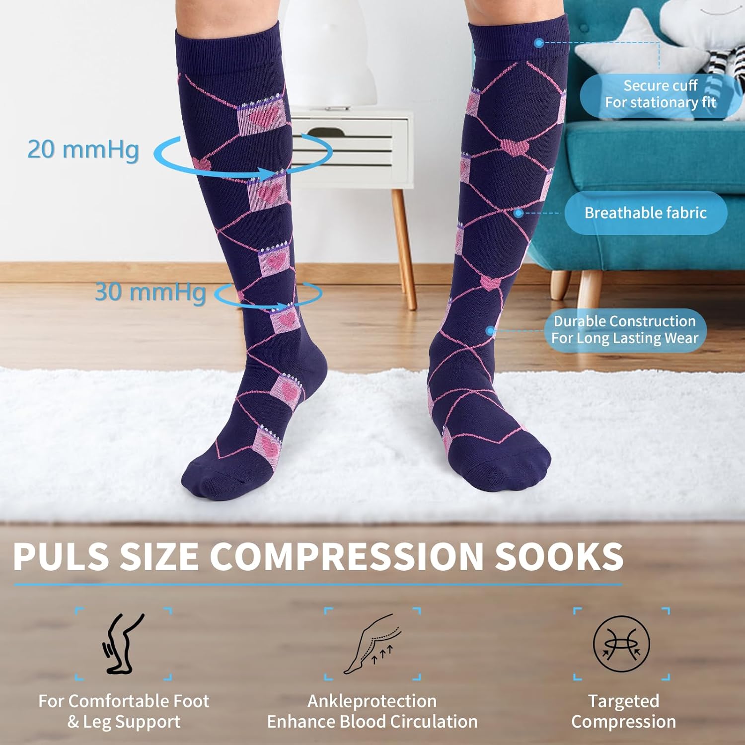 6 Pairs Compression Socks for Women Men Support Circulation For Nurse, Travel, Flight - Image 3