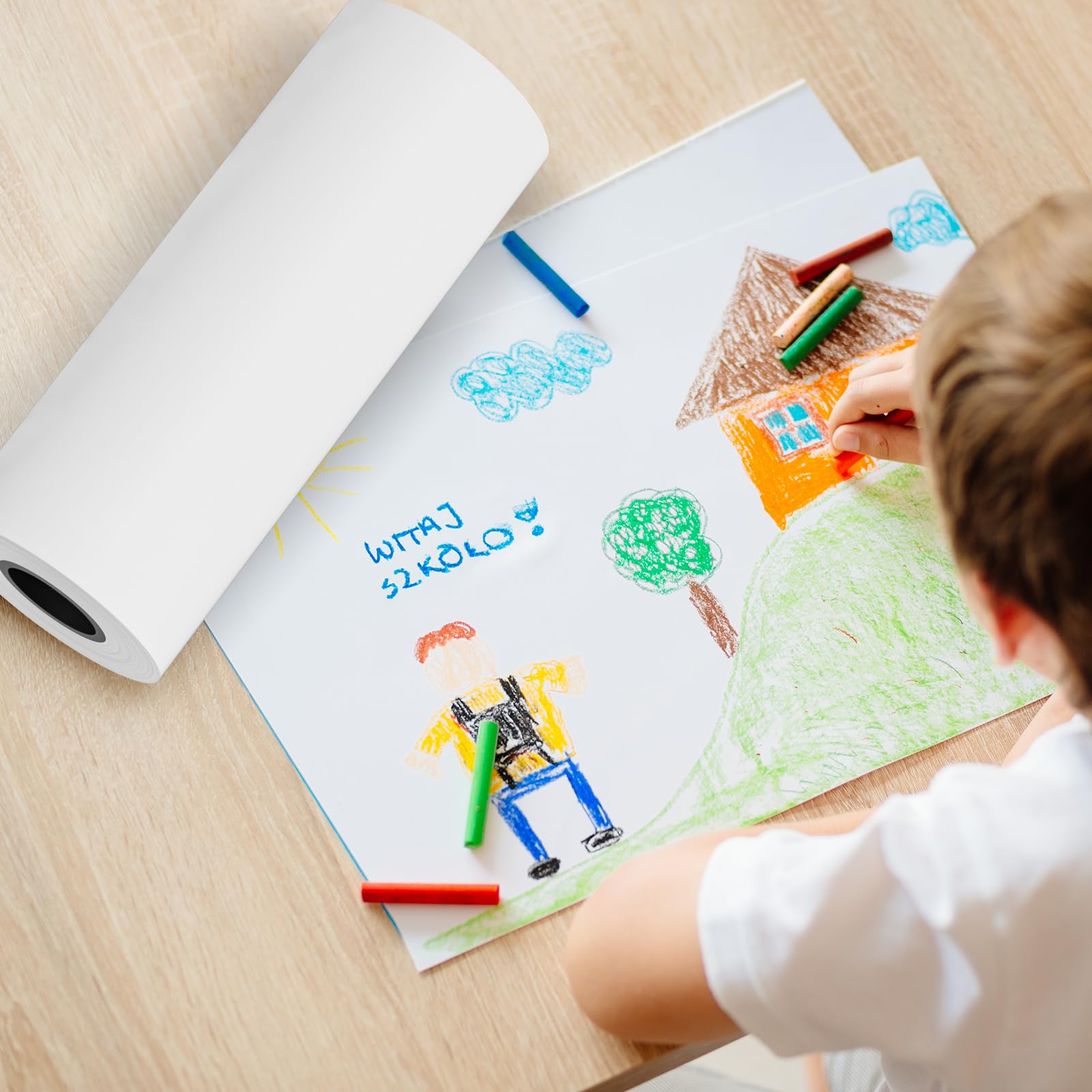 NefLaca Rollo de papel de dibujo blanco, 61 cm x 45,72 m, rollo de papel para pintar, dibujar o dibujar, rollo de bocetos, manualidades, papel de colorear para estudiantes (2)