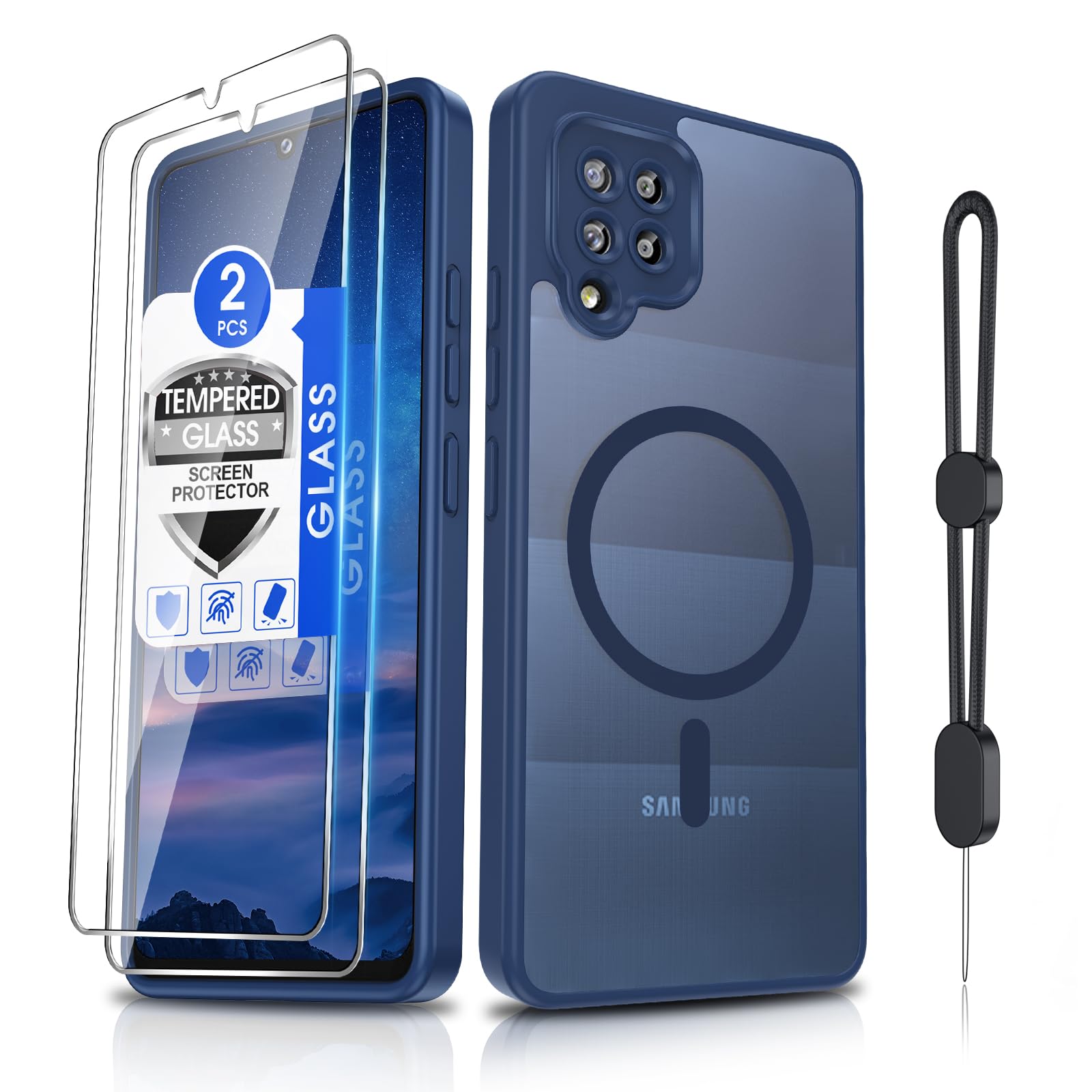Dizn for Samsung Galaxy A42 Case:A42 Phone Case:with Tempered Glass Screen Protector,Compatible with MagSafe Wireless Charging,Matte Translucent &amp; Military-Grade Anti Shock for A42,Sapphire Blue