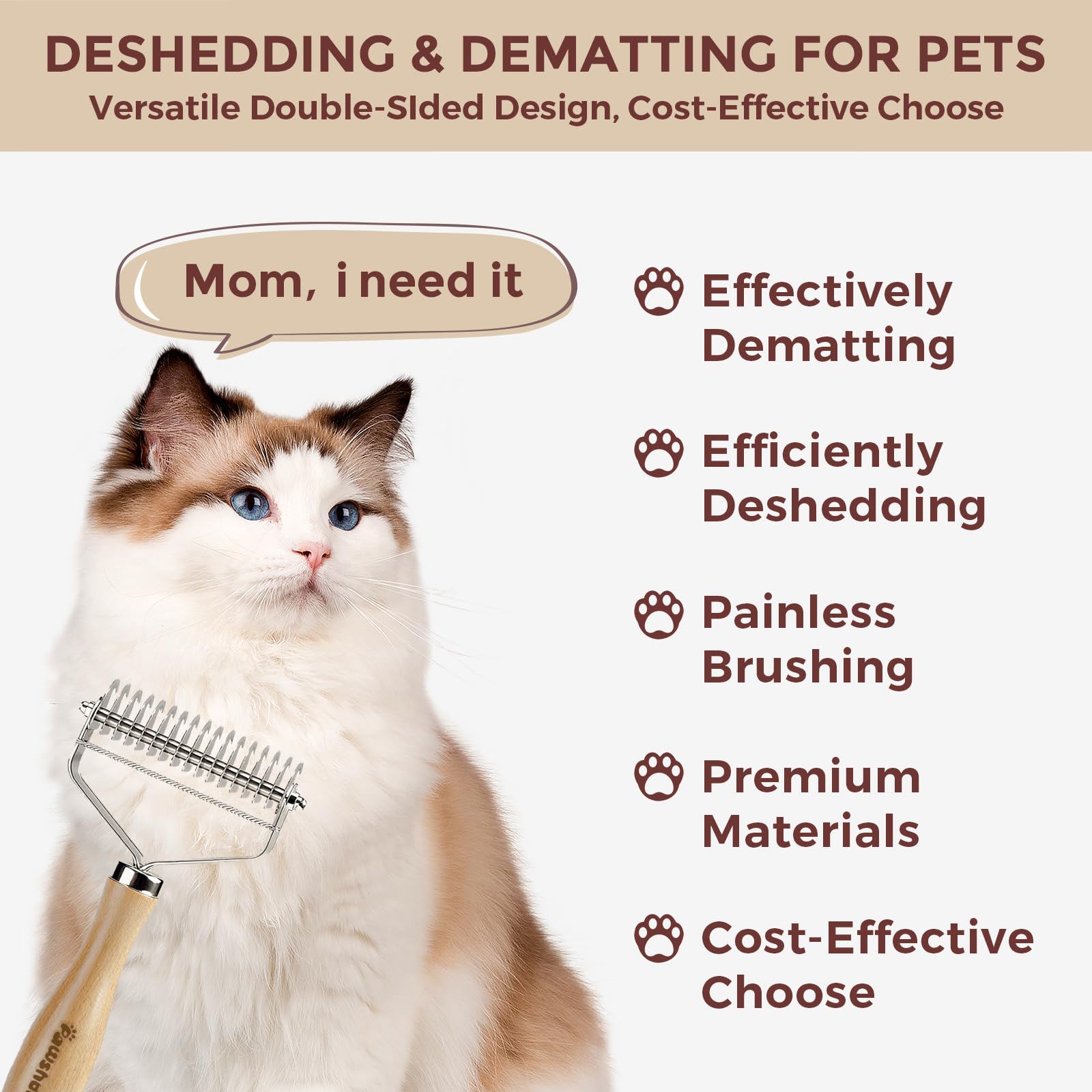 Peine profesional 3 en 1 para desenredar mascotas, rastrillo para desenredar la capa inferior para perros con cuchillas de acero inoxidable, cepillo de metal para mascotas con mango de