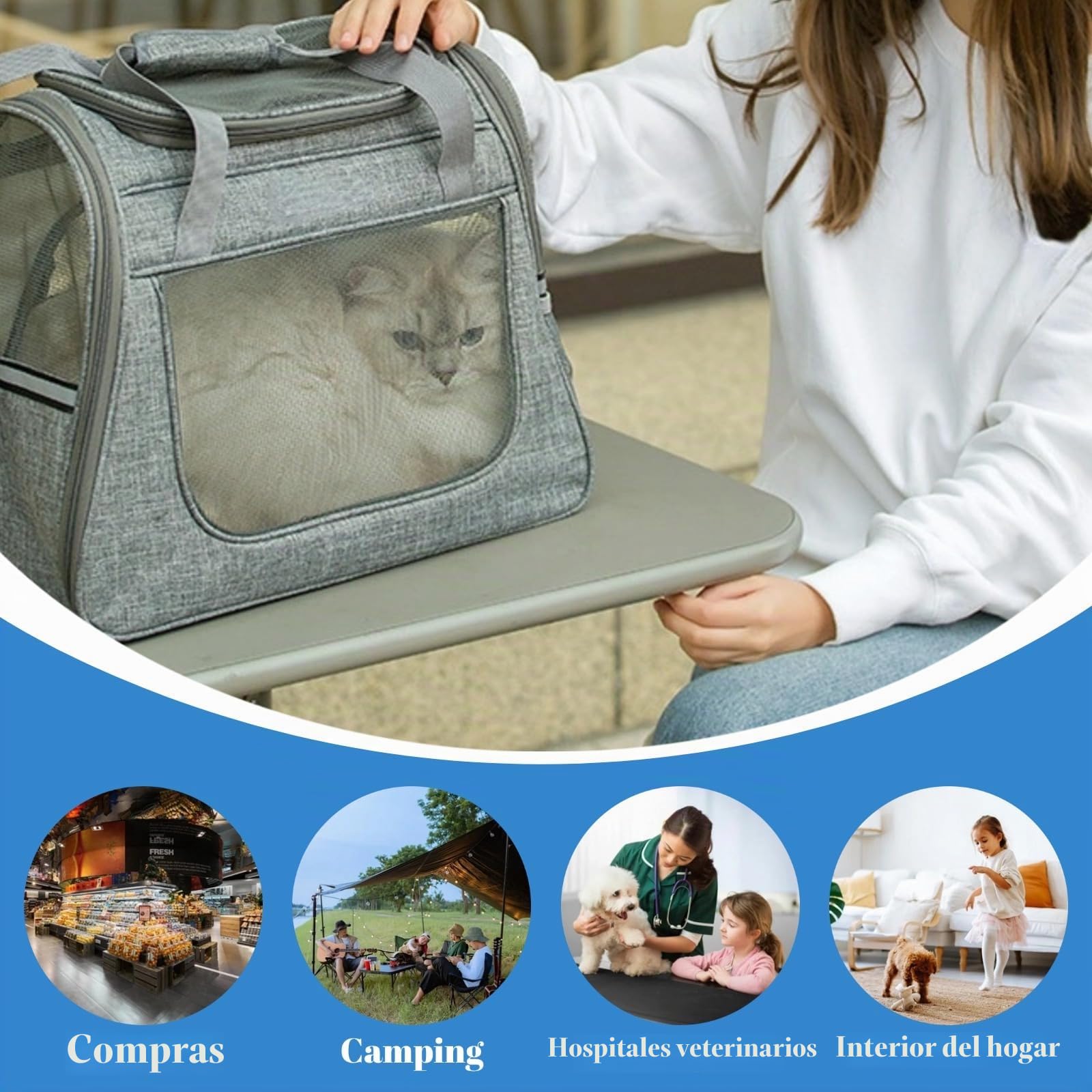 Bolsa de transporte para gatos con ruedas, transportador de mascotas con ruedas, transportador de viaje para mascotas, carrito 2 en 1, bolsa para mascotas para visitas al veterinario, coche