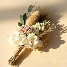 Dried Flower Bouquet,Mini Natural Corsage with Real Dried Gypsophila and Pampas DWUENT Handmade Boho Wedding Corsage,Bridesmaid Gift,Party Decoration in Cream & Beige (I)