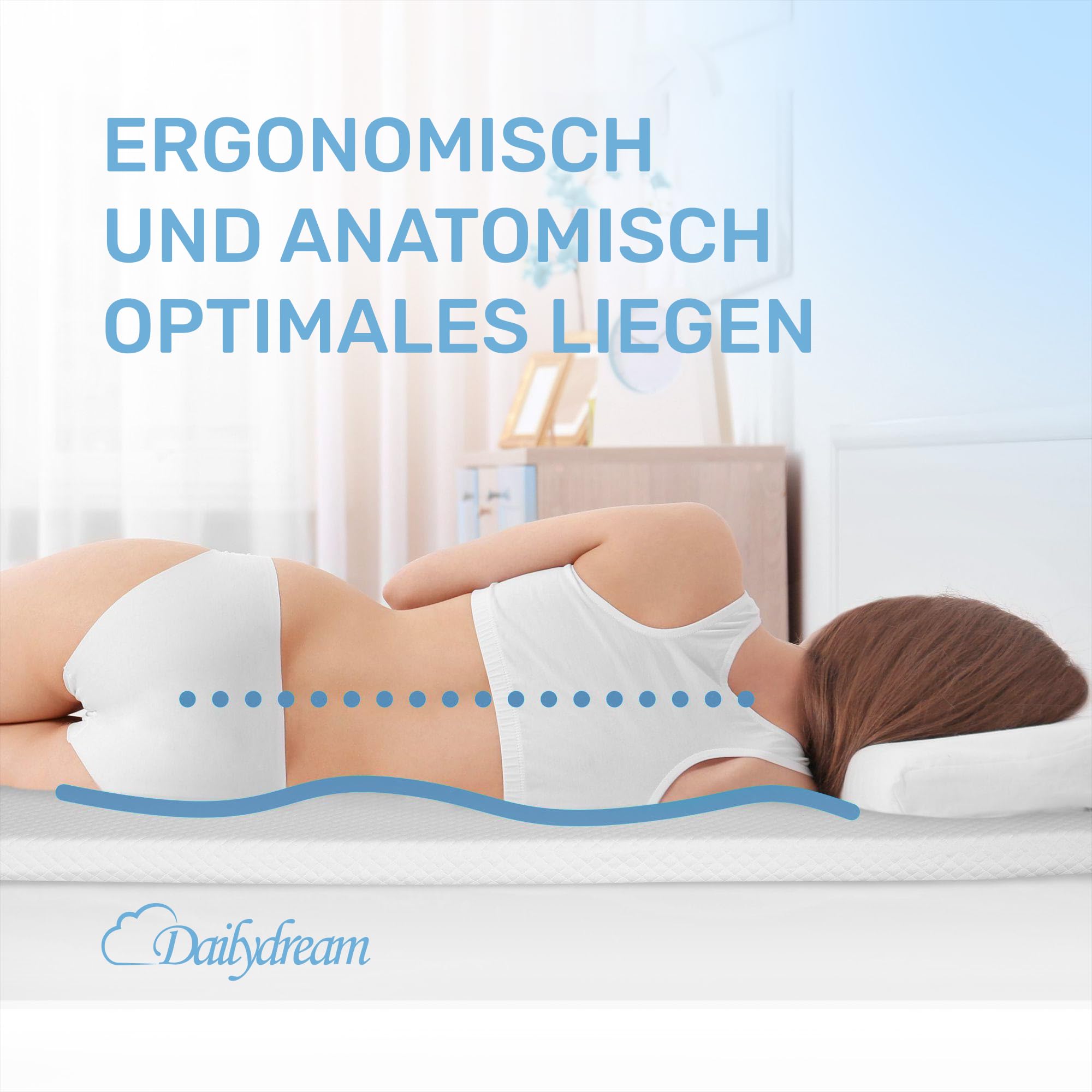 Dailydream Matratzen Topper 90x200cm | Memory Foam | 5cm hoch |Edition Cool Touch, Model M| Vergleichssieger | Zertifiziert & ergonomisch für unbequeme Matratze & Gästebett | Mattress Topper 90x200