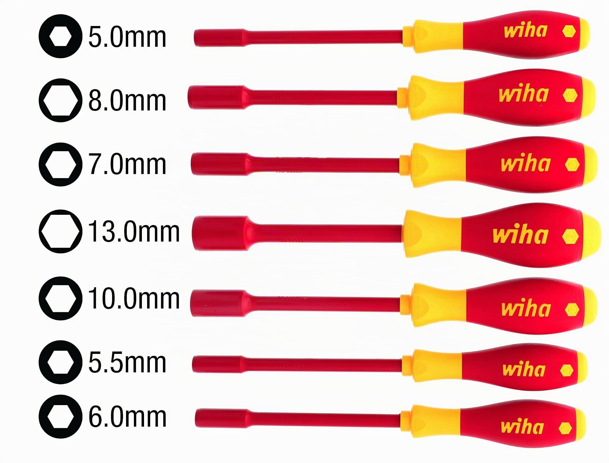 Wiha 32293 Juego de destornilladores de tuerca aislados métricos de 1000 voltios de 7 piezas