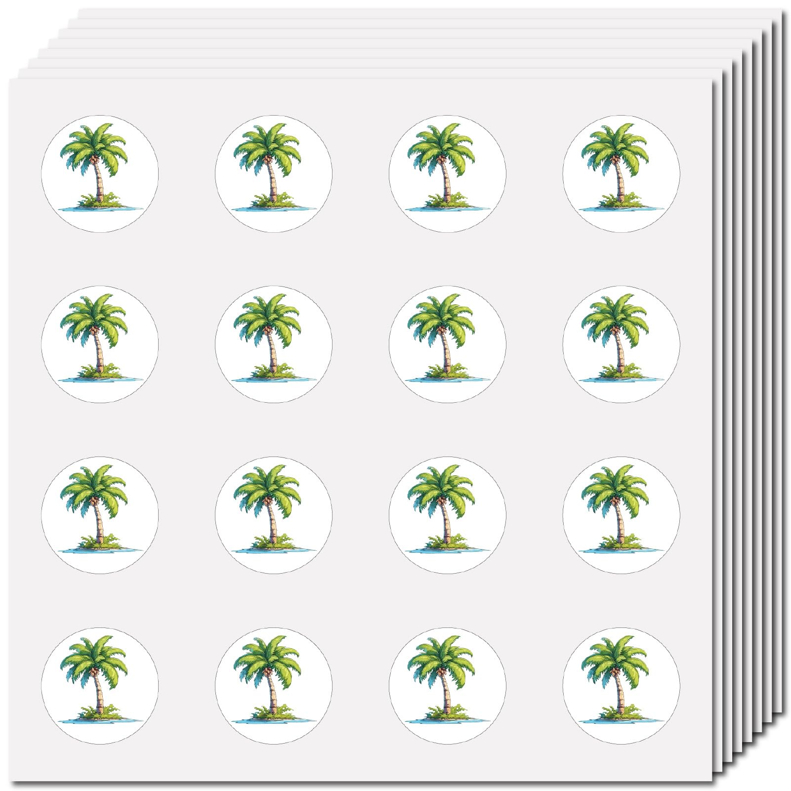 CREATCABIN 128Pcs Palm Tree Stickers Small Tree Decals 0.98 Inch Self-Adhesive Waterproof Round Dot Cartoon Sticker Bulk Tag Labels for Scrapbooking