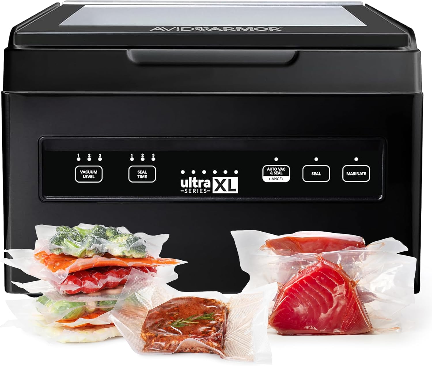 Avid Armor Chamber Vacuum Sealer Machine USVXL Ultra Series 11.5″ Seal Bar for Liquid-Rich Wet Foods, Cooking Sous Vide, Infusions. LARGER Size Chamber Sealer Black Color Great for the Countertop Avid Armor Chamber Vacuum Sealer Machine USVXL Ultra Series 11.5″ Seal Bar for Liquid-Rich Wet Foods, Cooking Sous Vide, Infusions. LARGER Size Chamber Sealer Black Color Great for the Countertop