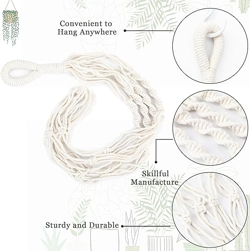 Vista 24 de Augshy 2 ganchos colgantes para plantas, para decoración de interiores y exteriores, macramé con 4 ganchos (35 pulgadas)