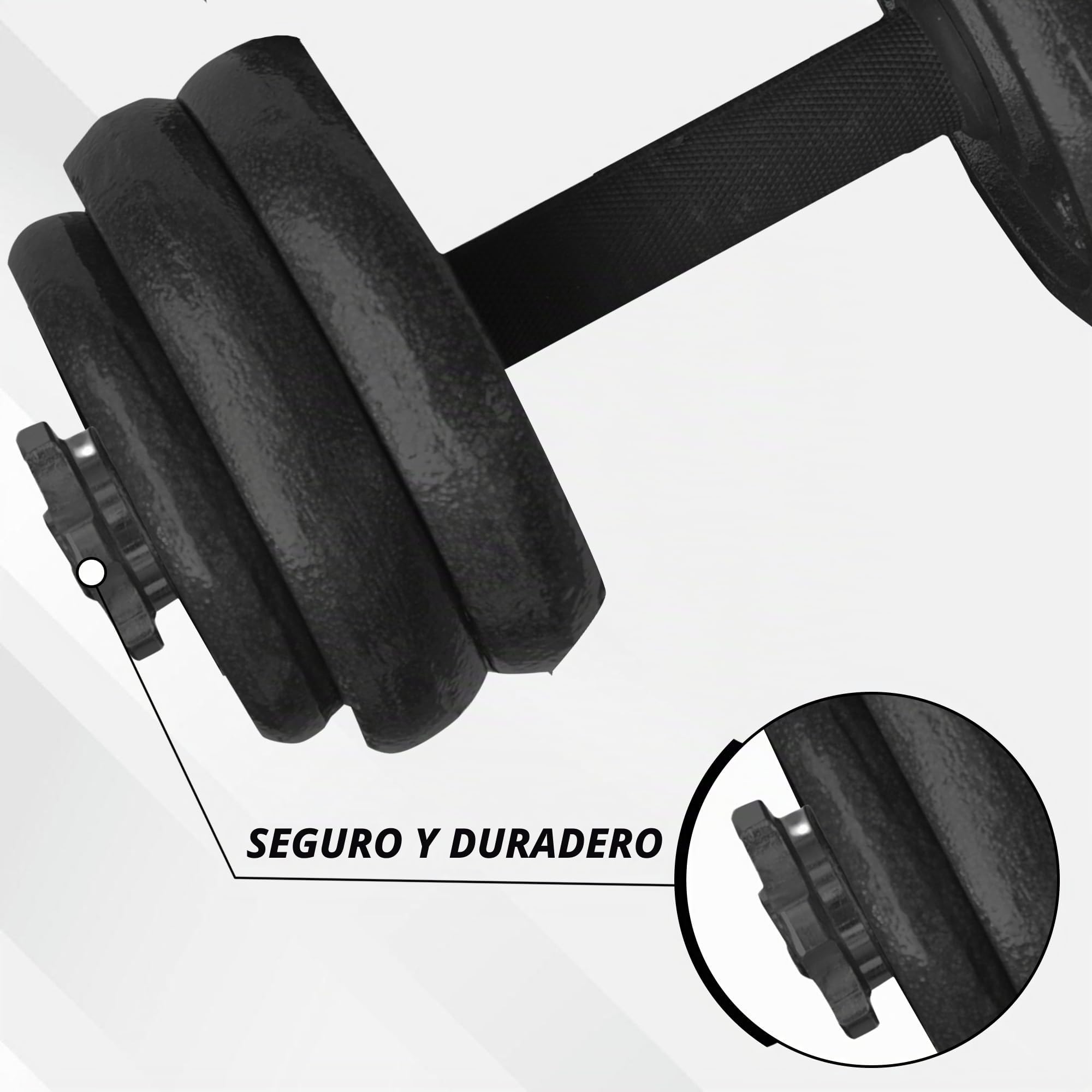 Kit de Mancuernas Ajustables 20 kg, Pesas y Mancuernas de Hierro Fundido con Barra y Maletín, Set de Musculación para Gimnasio en Casa con Agarre Antideslizante, Negro
