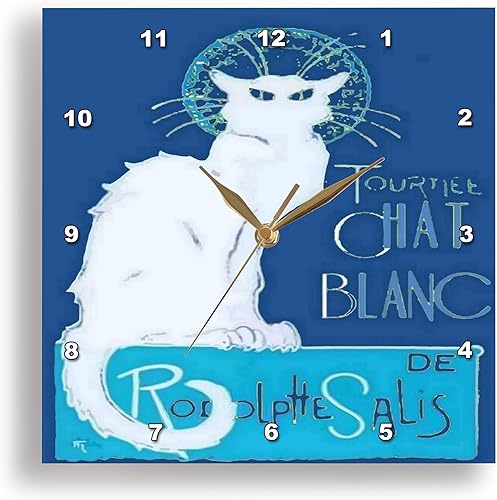 Miniatura 1 de 3dRose Reloj de pared silencioso - 15 pulgadas - Tournee Chat Blanc Parody Le Chat Noir - envejecido - Arte de póster vintage - Le Chat Blanc