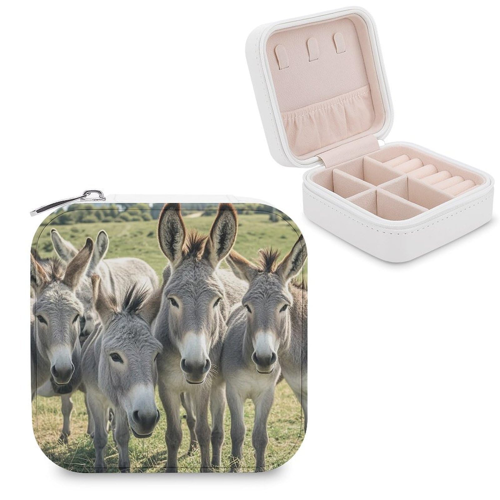 VstaDank Donkey Animals Jewelry Box for Women Jewelry Organizer Storage Case with Zipper Mini Travel Jewelry Case Cute Trinket Organizer Leather Portable Jewelry Storage Box