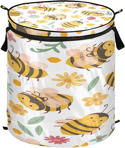 atorage accessories collapsable laundry bag for office Cute Bees Happy Good Luck Flowers,sesto para ropa sucia