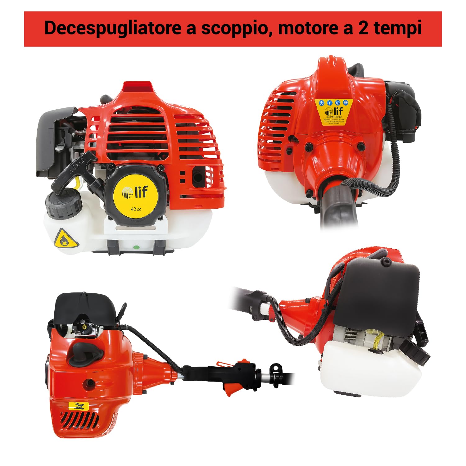 Crisalide Desbrozadora de explosión de 43 cc, motor de 2 tiempos, potencia 1,25 kW (8000 rpm) – Cuchilla de 3 dientes + cabezal de nailon + arnés – Cortacésped profesional para jardín y huerto