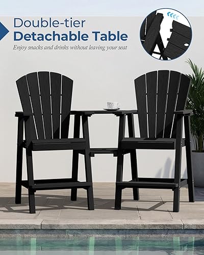 Miniatura 4 de Ciokea Juego de 2 sillas Adirondack altas Adirondack de polietileno de alta densidad para exteriores con doble bandeja de conexión, sillas
