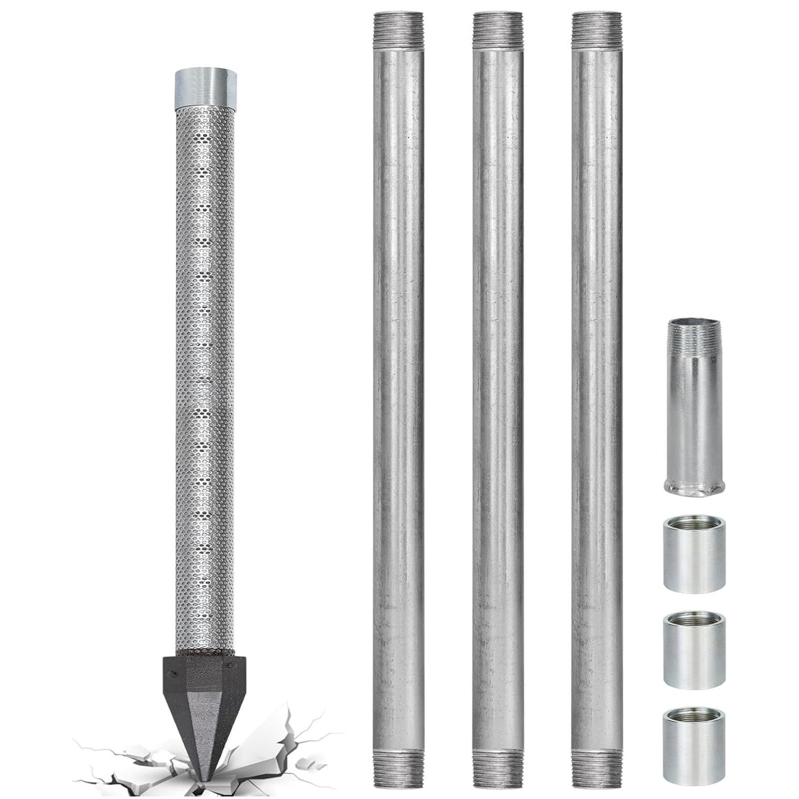 SICWEDIM Well Drive Point Kit, 1-1/4" Stainless Steel Sand Point Well for Aquifer Access, Heavy Duty Shallow Well Drilling Kit with Galvanized Pipes, Couplings, 60 Gauze Mesh (4M Kit)