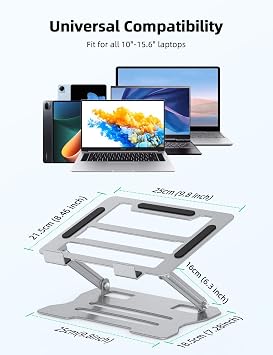 Adjustable Laptop Stand, Ergonomic Laptop Riser Heat Vent Computer Stand for Desk, Foldable Portable Tablet Notebook Holder Compatible with MacBook Pro/Air, Surface, Lenovo, Laptops (10-15.6'')