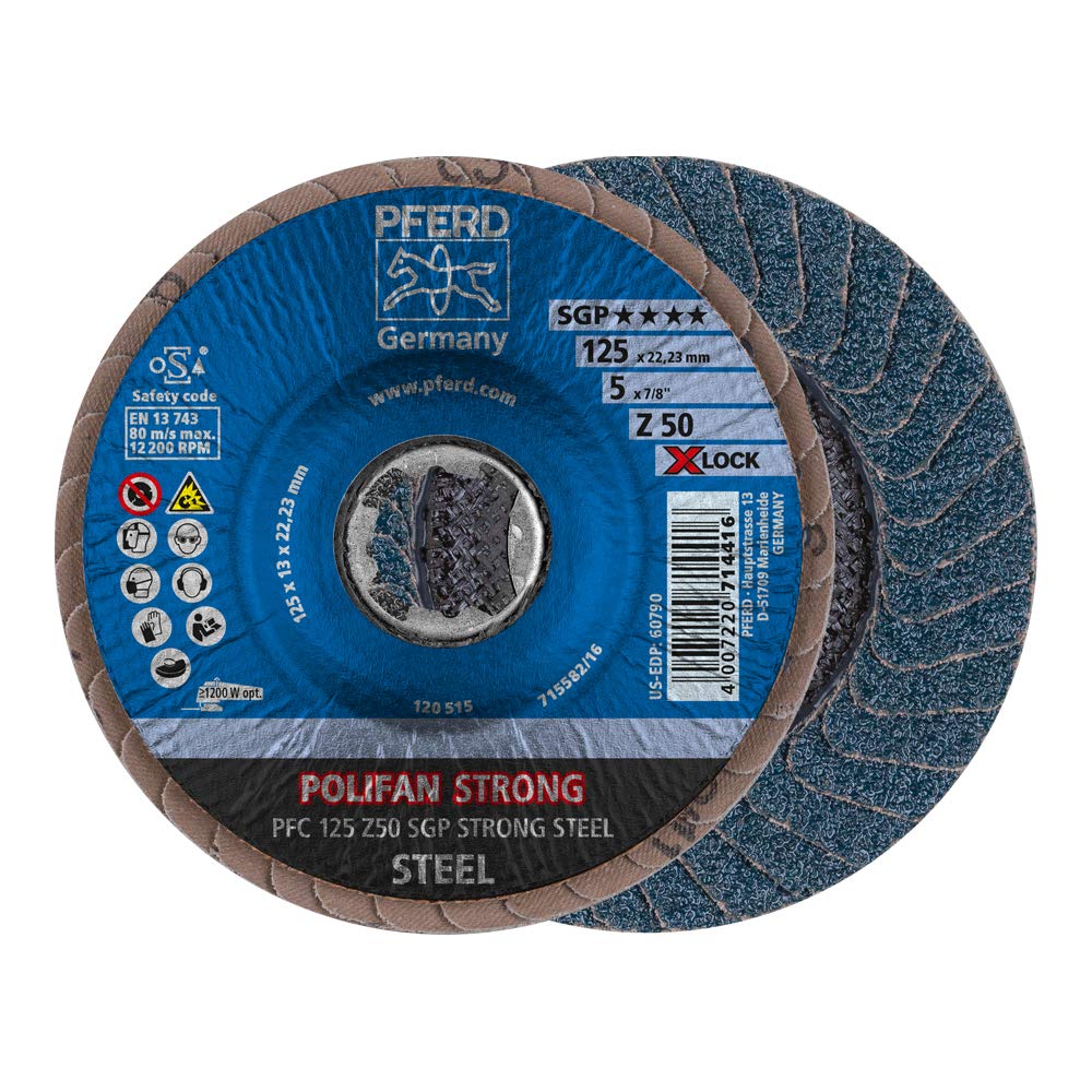 PFERD Polifan Strong Serrated Washer, Pack of 10, 125 mm, Z50, X-Lock (22.23 mm), SGP Steel, 67788128