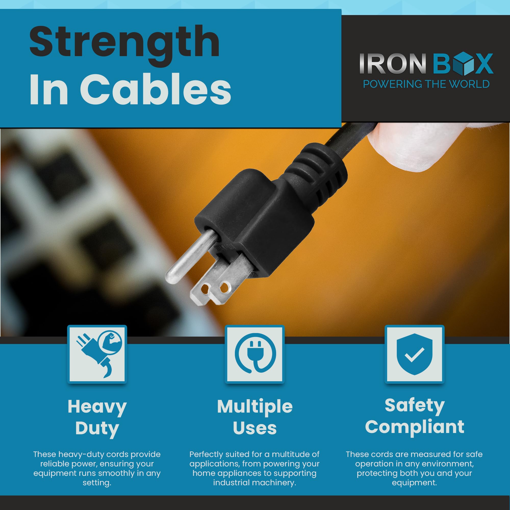 Amazon | IronBox Electric - 高耐久 5-15P - C15電源ケーブル - 15A