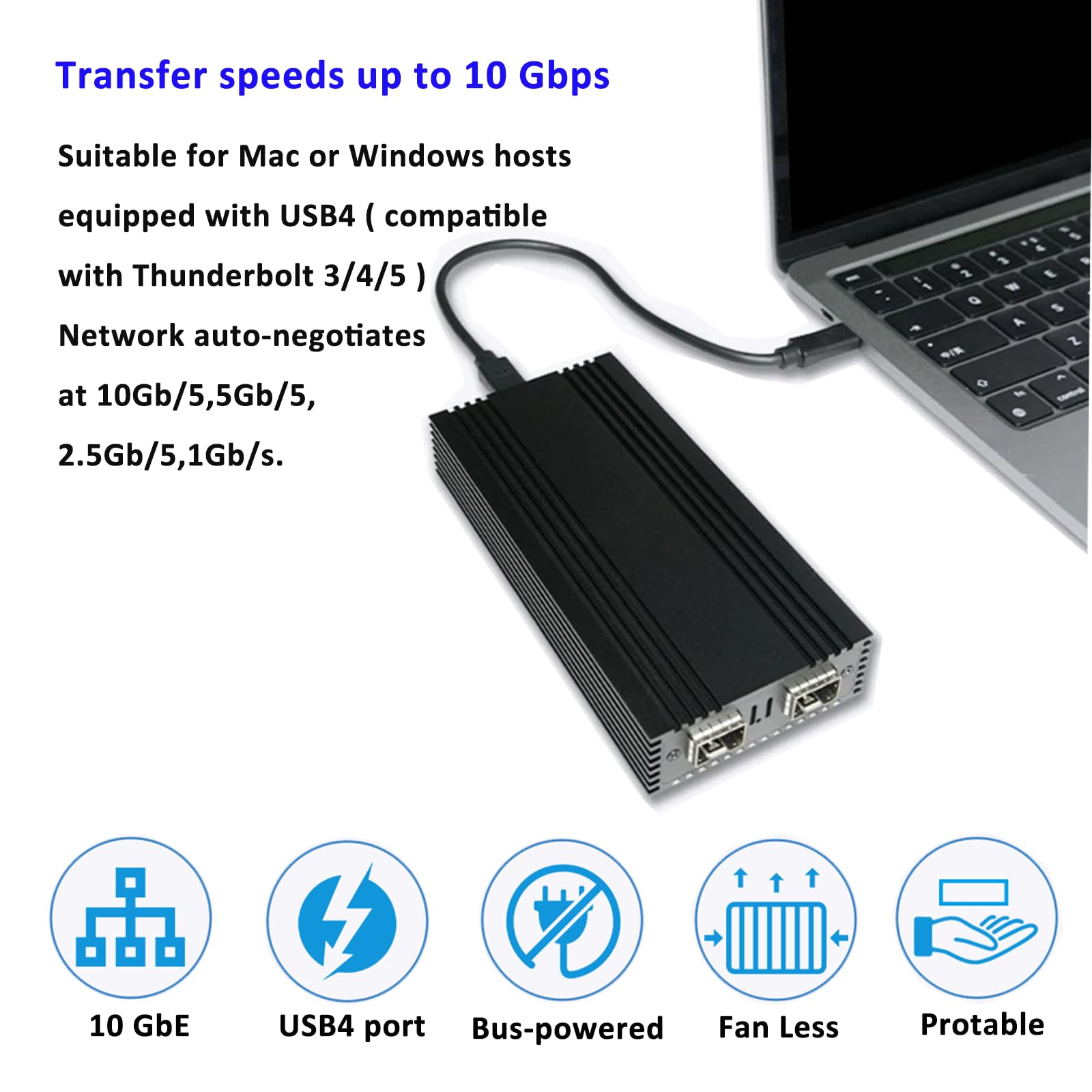 Adattatore di rete Ethernet da USB 4 a doppia porta SFP+ da 10 Gb con chipset Intel 82599ES compatibile con Thunderbolt 5/4/3 per connessioni di rete ad alta velocità