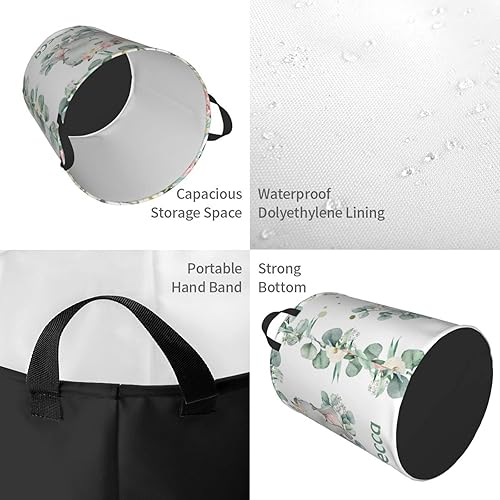 Miniatura 3 de Cesta de ropa con nombre personalizado de elefante floral rosa con asas, impermeable, para decoración de dormitorio y baño.