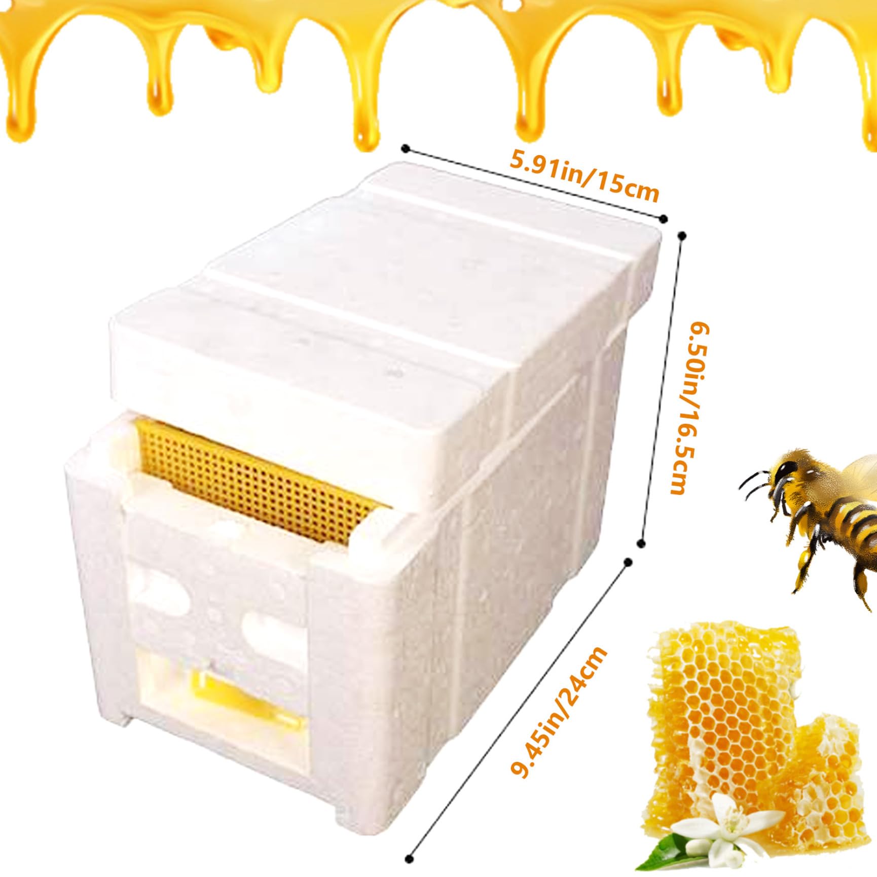 Cassette per api con mangiatoia per acqua, telaio mangiatoia per alveare Mangiatoie per arnie Scatola per alveare a 3 telai con porta a griglia, mini scatola in schiuma per api, forniture