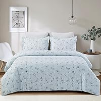 Vista 17 de Vaulia Funda de edredón floral de microfibra suave, tamaño Queen, estampado botánico de hojas azules, diseño reversible ligero y transpirable, juego