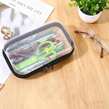 2 PCS Black Small Clear Hard Shell Zipper Case for Snacks & Cosmetic Tools