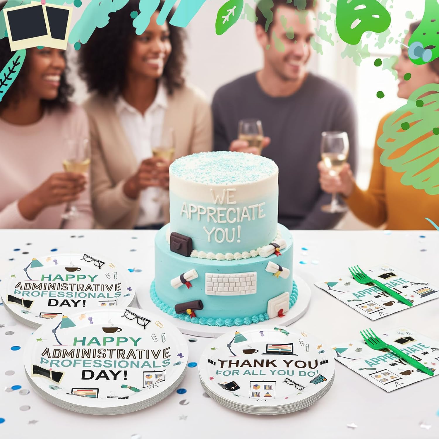Remerry 96 Pcs Happy Administration Professionals Day Party Supplies We Appreciate You Tableware Disposable Thank You Employee Staff Paper Plates Napkins Forks for Party Decoration