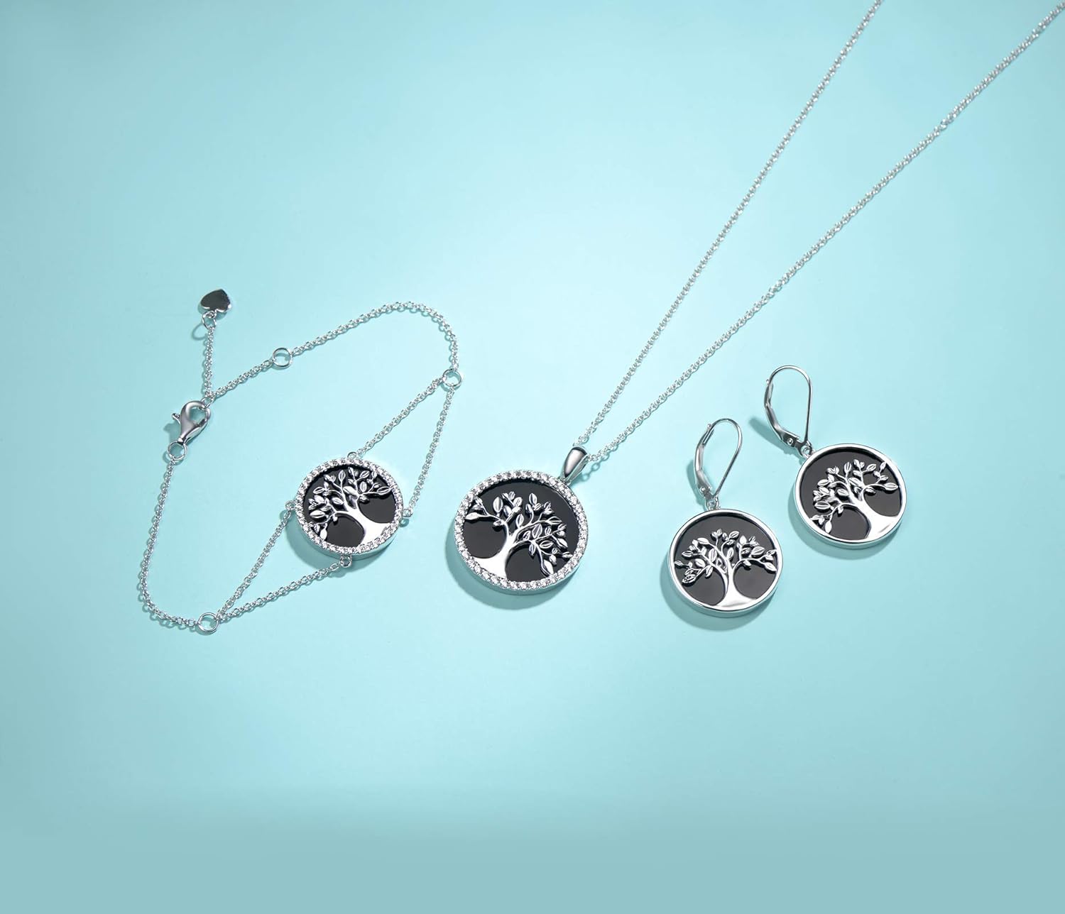 Agvana Tree of Life Necklace Earrings for Women Sterling Silver Genuine Black Onyx CZ Family Tree Jewelry for Her Anniversary Birthday Gifts for Women Mom Lady Grandma Wife - Image 3