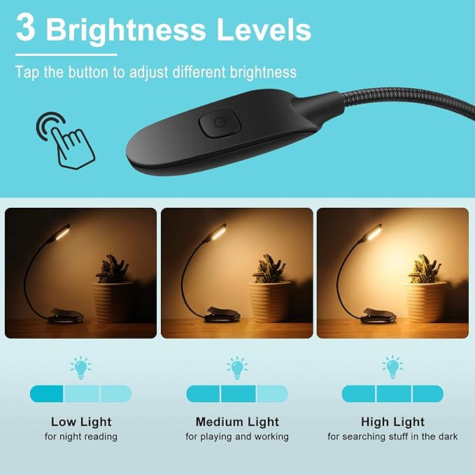 Generic LED Book Light, Reading Light Book Lamp for Reading at Night, 3 Eye-Protecting Modes, Long Battery Life, 360° Flexible Book Light for Bed photo 2
