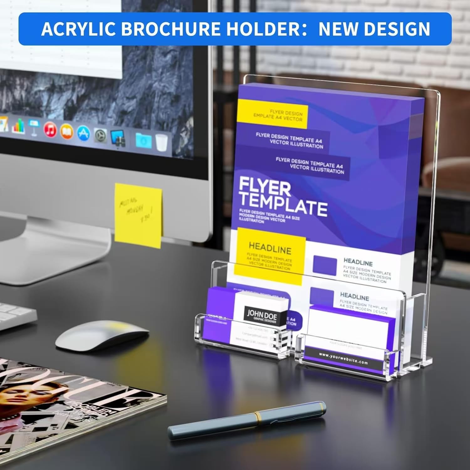 HIIMIEI Acrylic Leaflet Holder A4: 2 Pack Clear Brochure Holder with Business Card Holder - Image 4