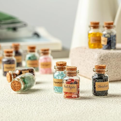 Miniatura 3 de KHOCOEE 24 botellas de piedras preciosas y piedras curativas botellas de cristales curativos de chakras juego de piedras preciosas Wicca cristales