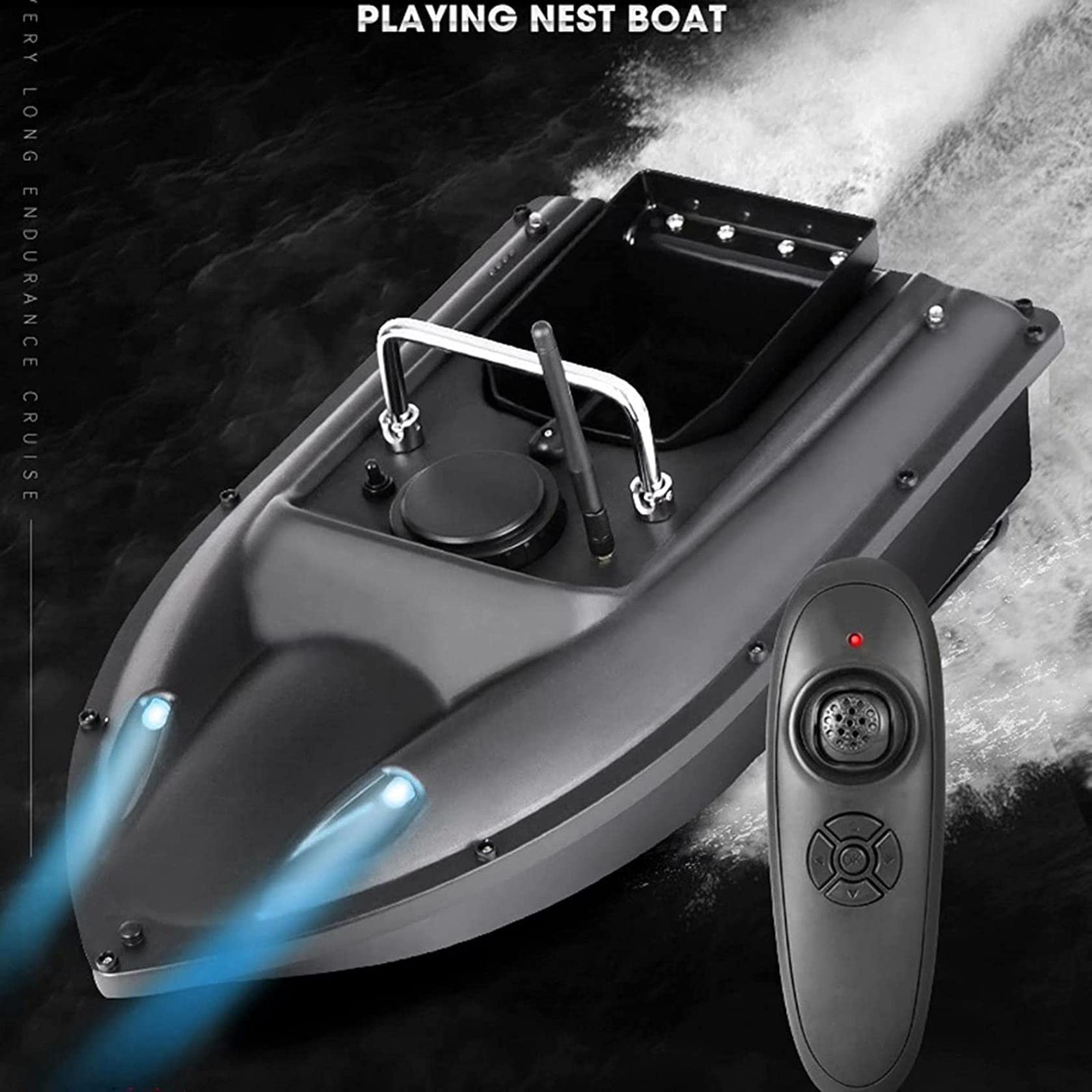 Bateau amorceur détecteur de Poissons - 500M 2,4 GHz Bateau de pêche RC Bateau de pêche télécommandé pour piscines et Lacs, appâts de pêche 1,5 kg