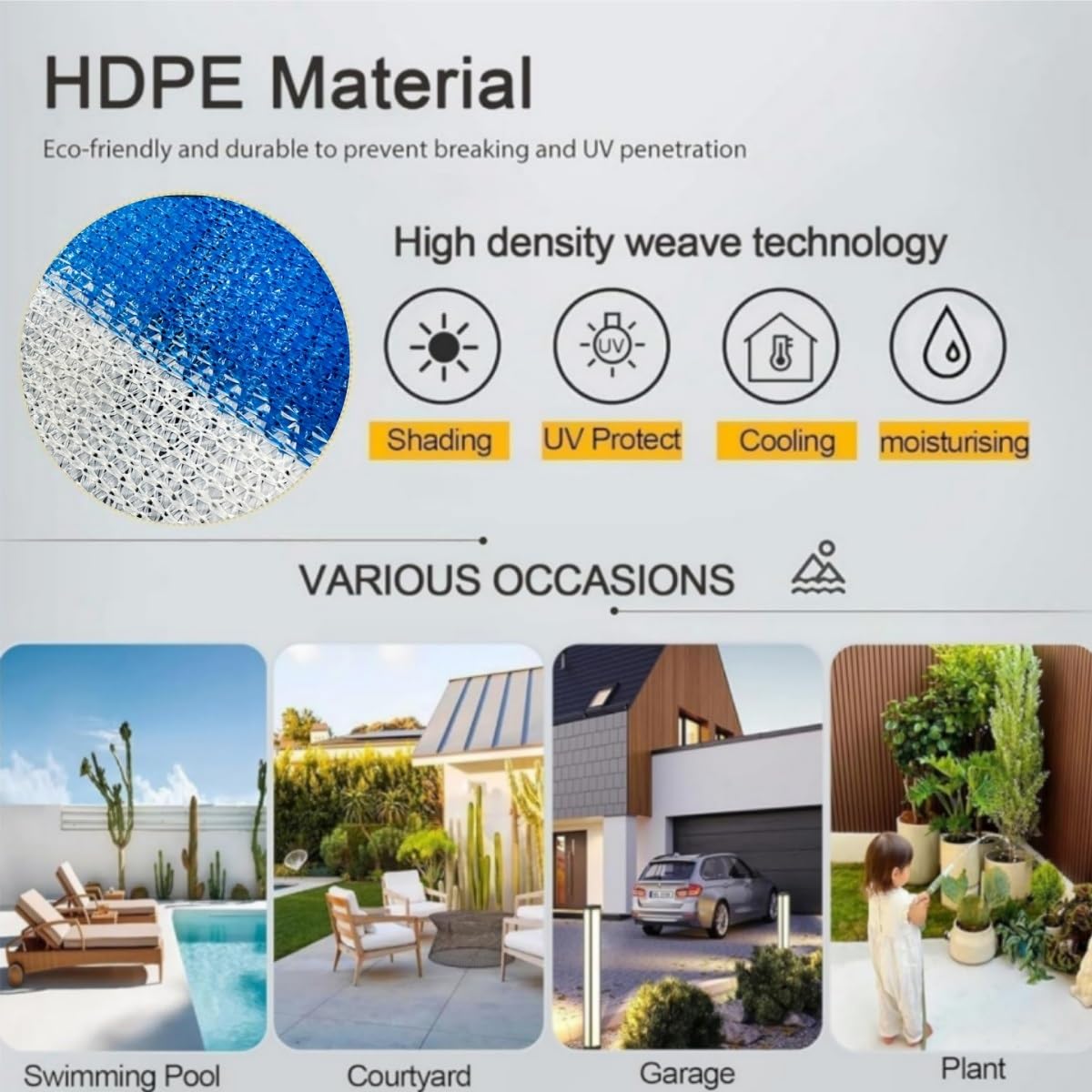 Malla Sombra Rayas Azul Blanco HDPE Aislamiento Térmico Protección UV Patio Jardín(3mx9m)
