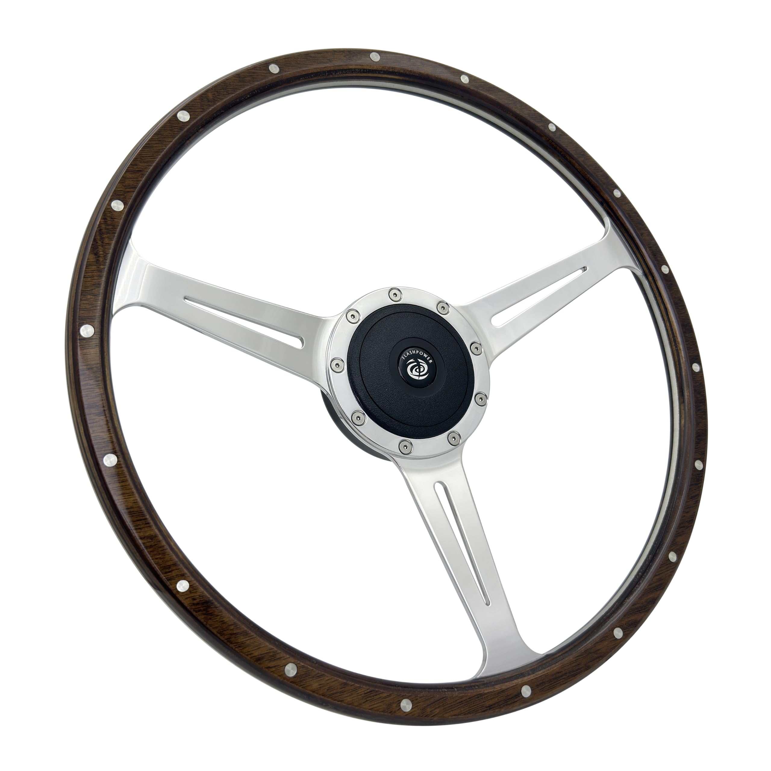 16'' Classic 9 Bolt Riveted Wood Steering Wheel w/Horn Button