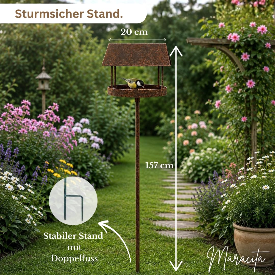Metall Vogelhaus mit Ständer wetterfest 157 cm hoch als Gartendeko für draußen im Garten I Vogelhaus I Vogelhäuschen I Terrasse I Vogelfutterstation I Vogelfutterstation I Bird Feeder