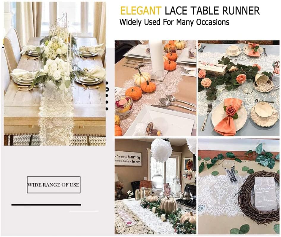 Miniatura 6 de ShinyBeauty Camino de mesa de encaje blanco de tela de encaje de 12 x 120 pulgadas, camino de mesa de encaje floral, mantel bordado, decoración de