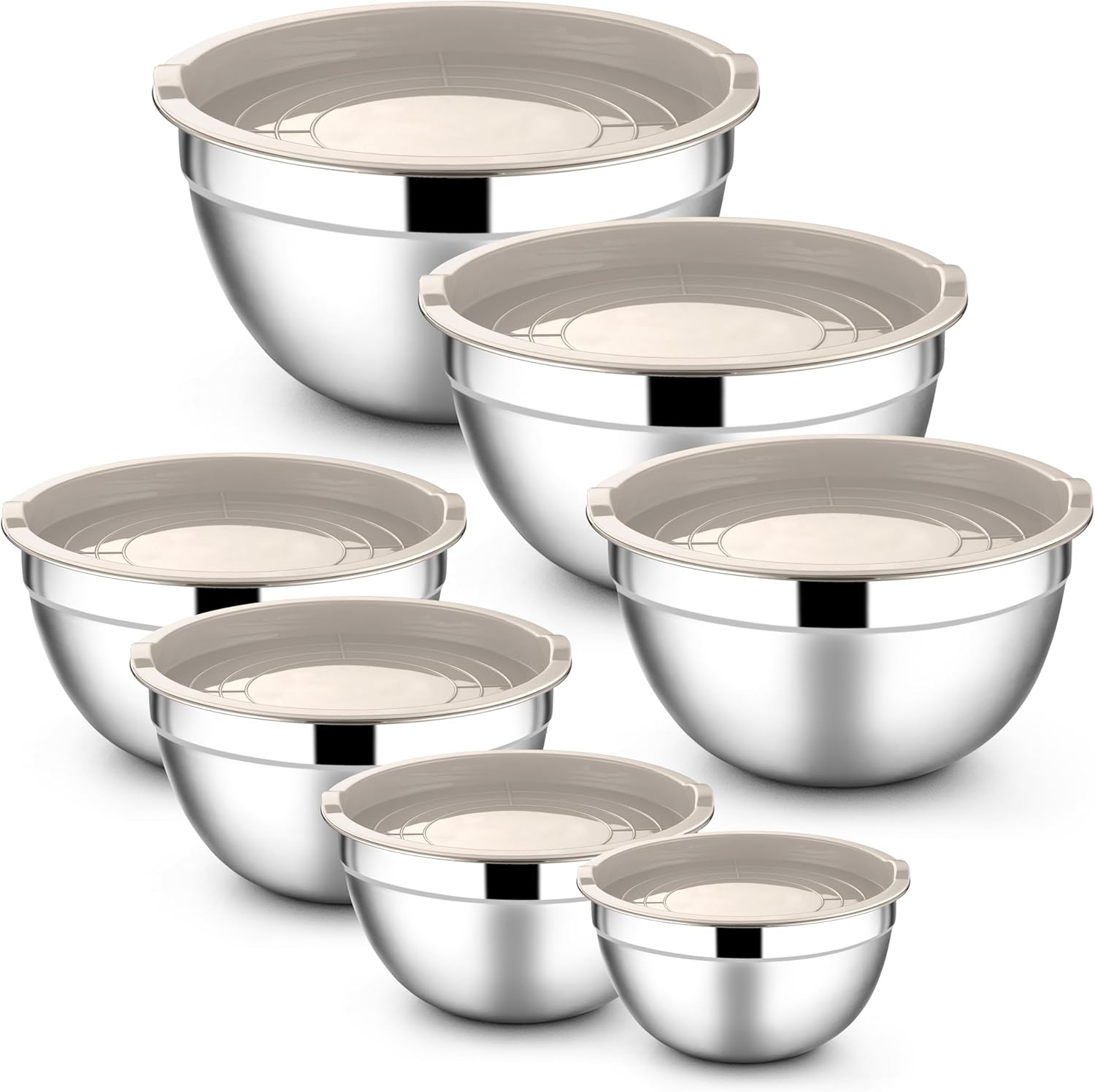 E-far Stainless Steel Mixing Bowls with Lids, 7-Piece Metal Nesting Bowls with Colorful Airtight Lids for Saving Storage Space, Size 7, 4.6, 3, 2, 1.5, 1, 0.7QT, Great for Baking/Cooking/Prepping