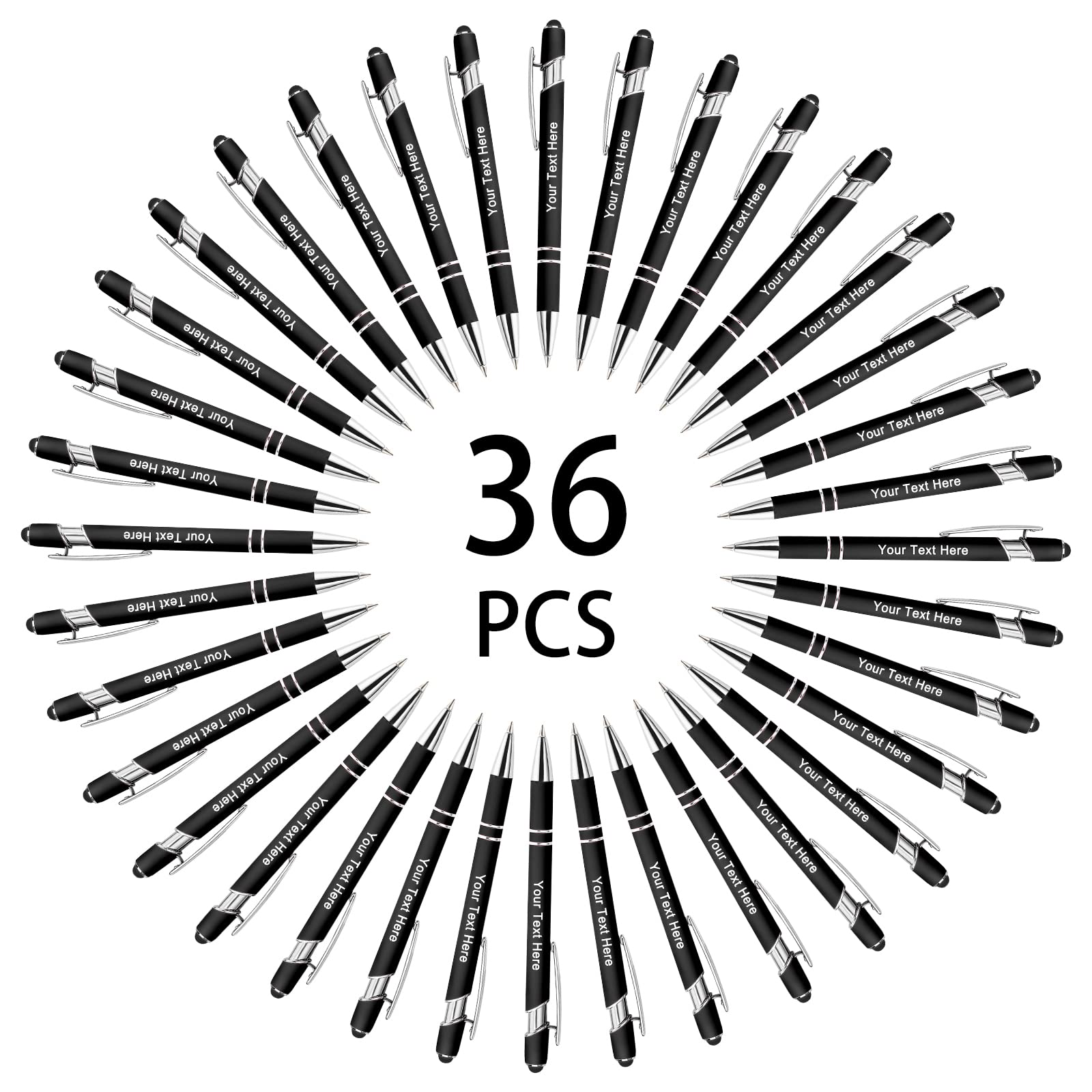 Hapelf Up to 500 Bulk Custom Pens Personalised Engraved Laser Ballpoint Promotional Pens with Names Stylus Tip Retractable Black Ink Pen for Women Men Wedding Christmas 36 Pcs — image 1