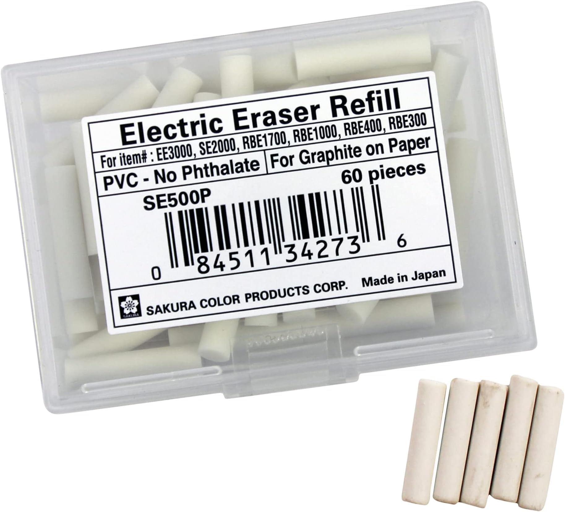 Sakura SumoGrip EE3000 Electric Eraser Refill Vinyl Erasers for Mechanical Eraser 60 White