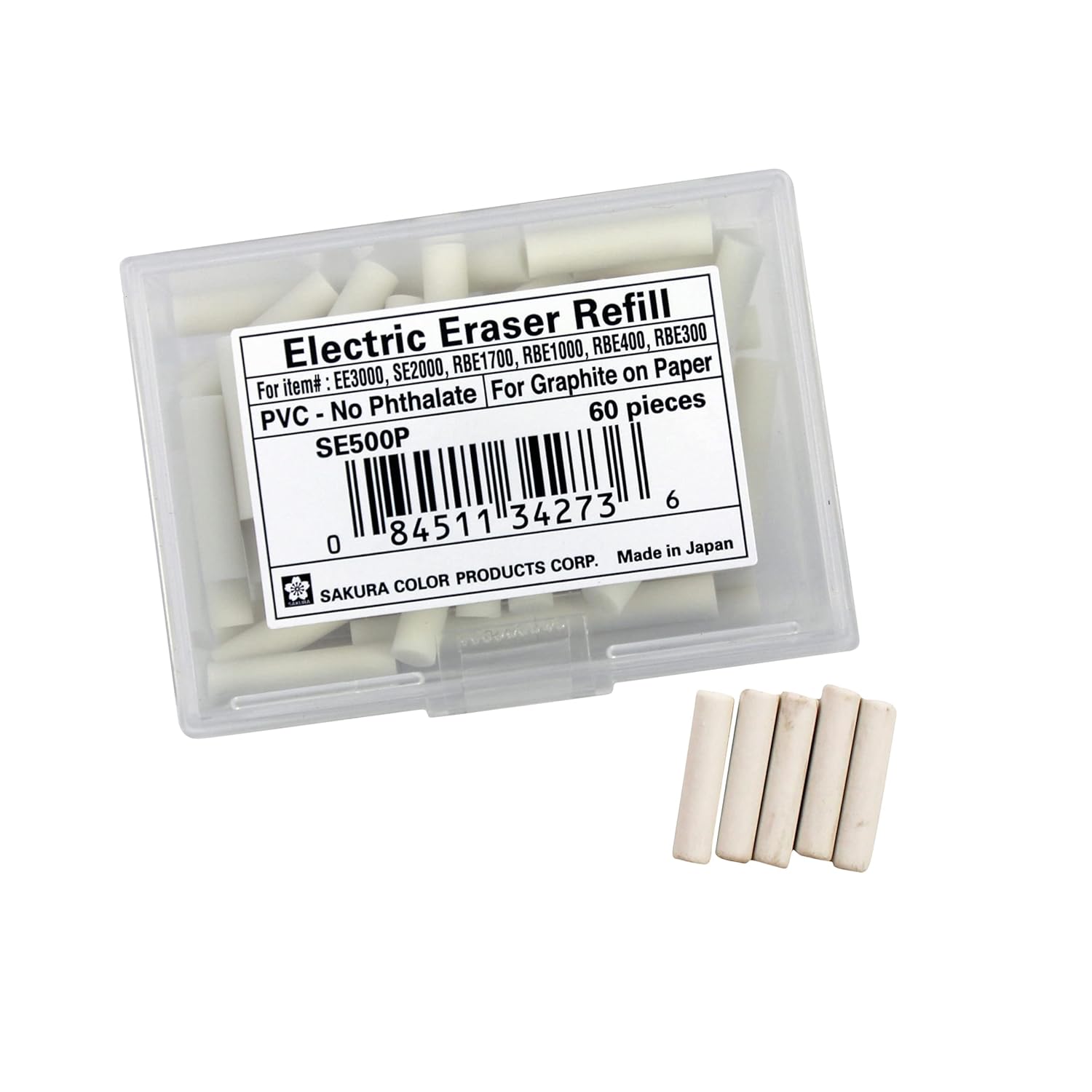 Sakura SumoGrip EE3000 Electric Eraser Refill Vinyl Erasers for Mechanical Eraser 60 White