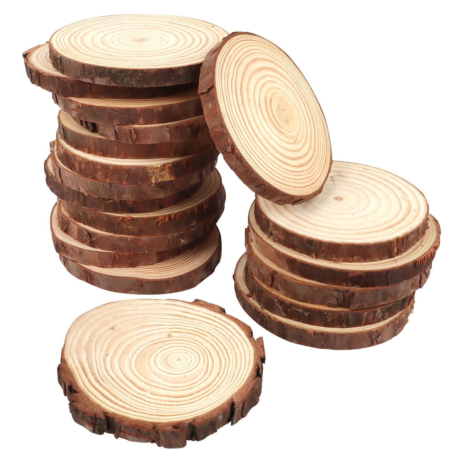 VMUTGA 20 Pièces Rondin de Bois, 9-10cm de Diametre Dessous De Verre Naturel Bois Rond sans Trou Tranches de Bois Deco Disque Rondelles en Bois Brut pour Bricolage Artisanat Mariage Décoration