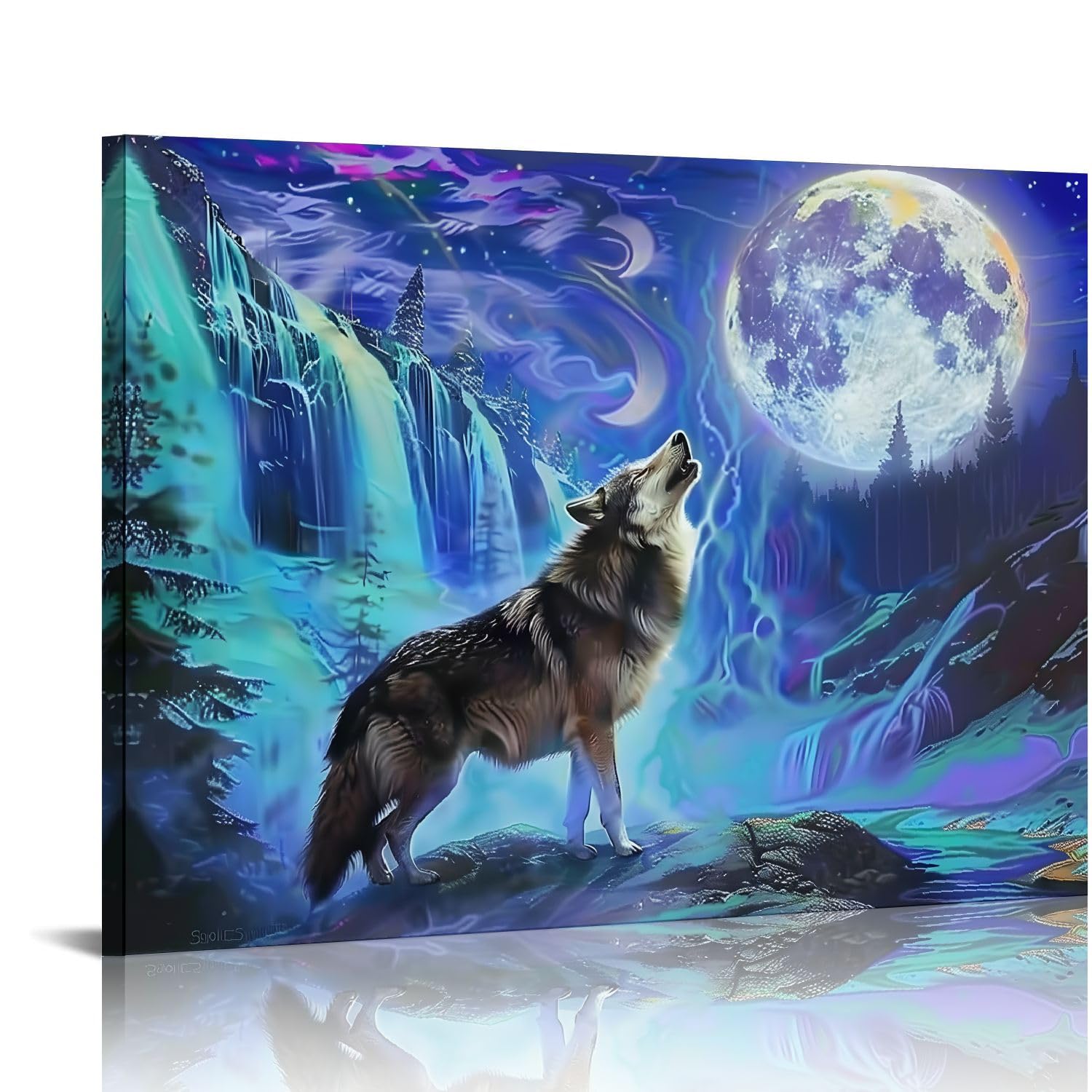 Amazon.com: PALNKART Wolf Moon Waterfall Fine Art Aesthetic Poster