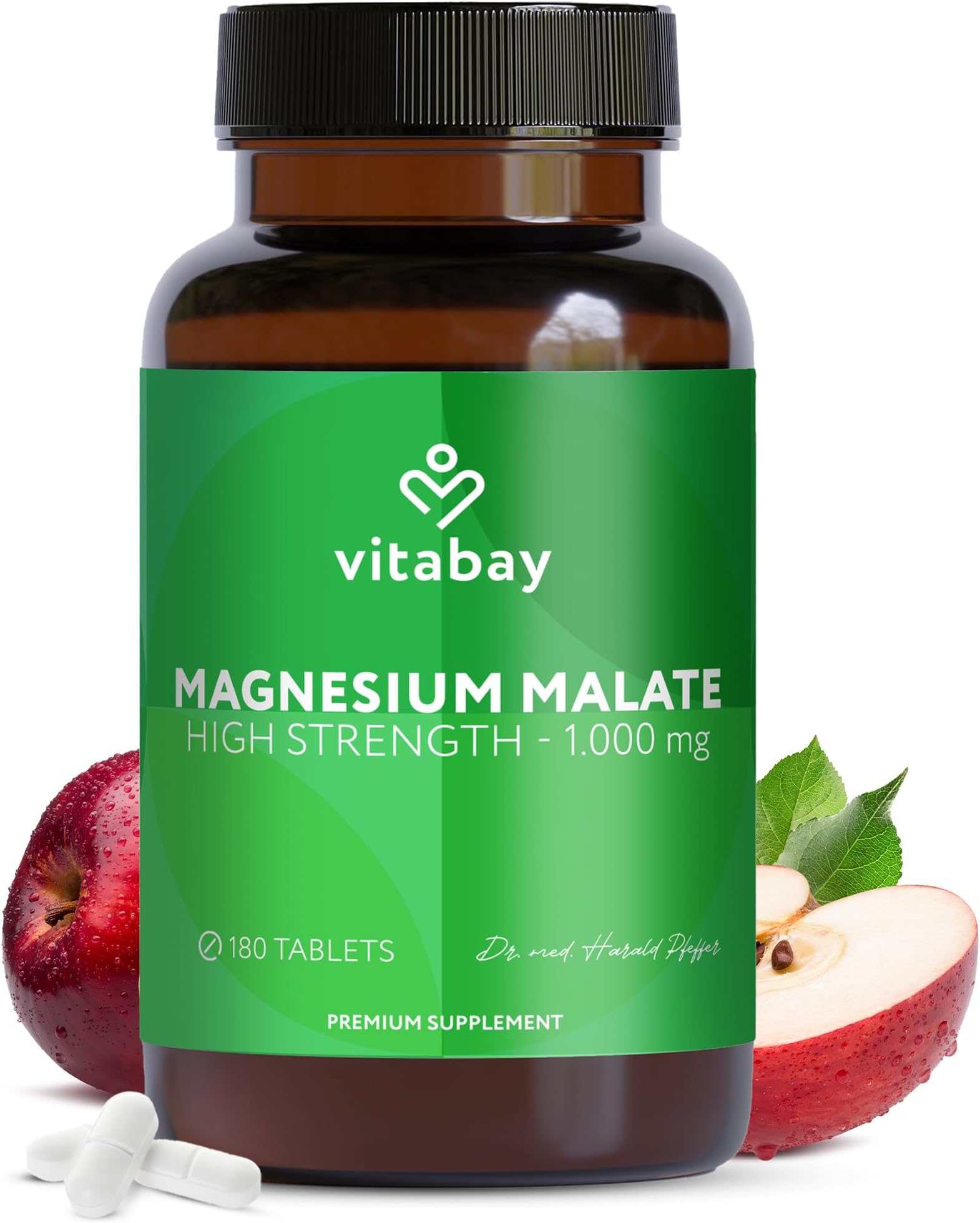 Vitabay Magnesium Malate 1000 mg High Strength – 180 Vegan Tablets – Energy Metabolism, Fatigue & Muscle Function – Laboratory Tested in Germany – No Additives – 6 Month Supply