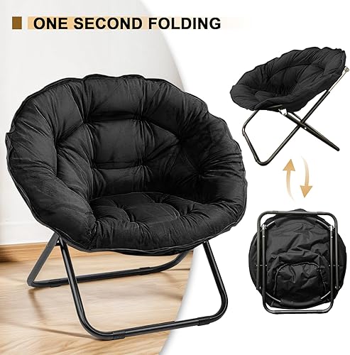 Vista 11 de Silla plegable con platillo, silla Lazy Moon con marco de metal, cómodas sillas de dormitorio para dormitorio, sala de estar, estudio, gris JC